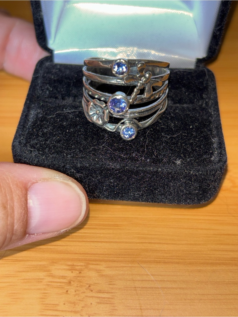 Or Paz Sterling Silver Ring with dragonfly purple/Blue Stones NWOT